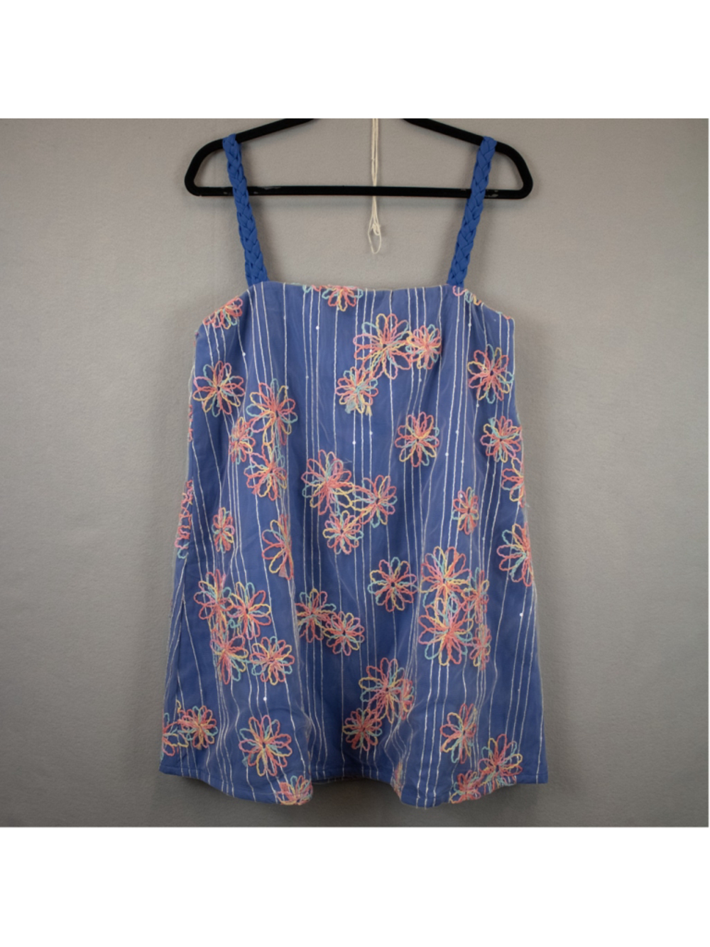 Lena blue stitched floral mini dress-L
